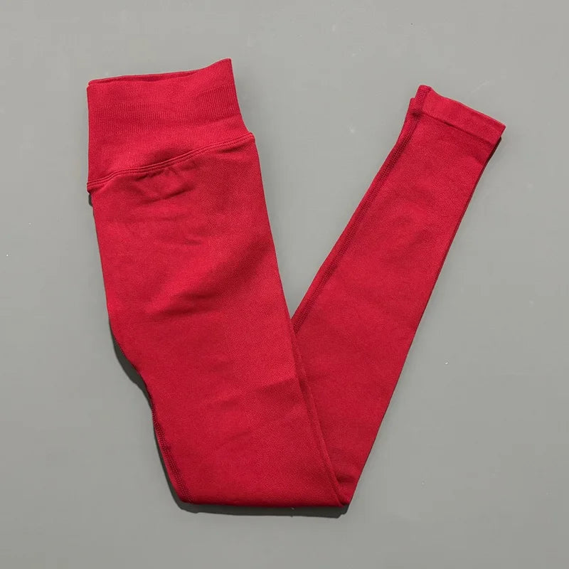 No Logo Women Sports Leggings Low Ribbed Band Butt Lifting Yoga Pants Seamless Tummy Control Fitness Workout Sports Leggings