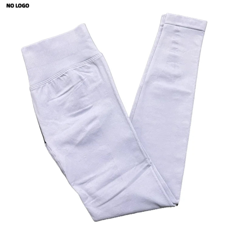 No Logo Women Sports Leggings Low Ribbed Band Butt Lifting Yoga Pants Seamless Tummy Control Fitness Workout Sports Leggings