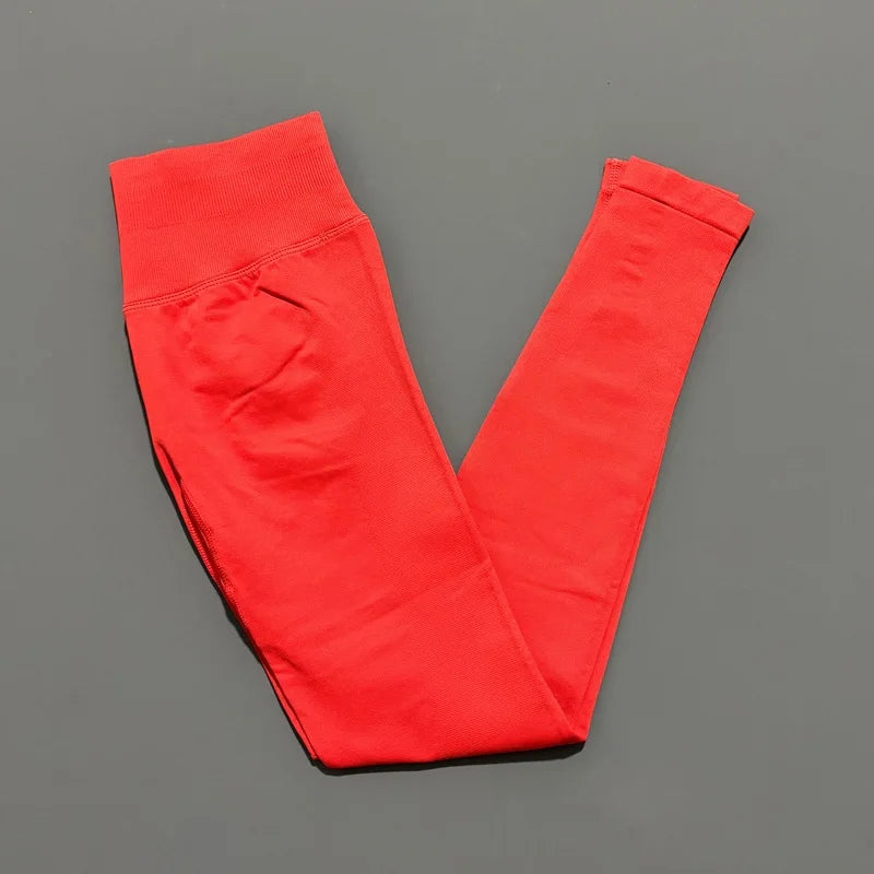 No Logo Women Sports Leggings Low Ribbed Band Butt Lifting Yoga Pants Seamless Tummy Control Fitness Workout Sports Leggings