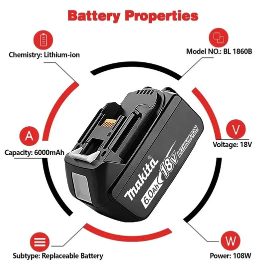 Authentic 100% Original 18V Makita 5Ah 6Ah 9Ah Rechargeable Battery for Electric Tool, Battery +charger+electric drill