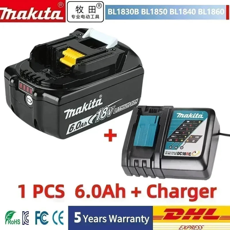 Authentic 100% Original 18V Makita 5Ah 6Ah 9Ah Rechargeable Battery for Electric Tool, Battery +charger+electric drill
