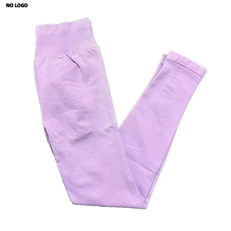 No Logo Women Sports Leggings Low Ribbed Band Butt Lifting Yoga Pants Seamless Tummy Control Fitness Workout Sports Leggings