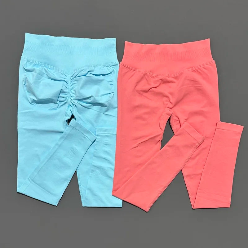 No Logo Women Sports Leggings Low Ribbed Band Butt Lifting Yoga Pants Seamless Tummy Control Fitness Workout Sports Leggings