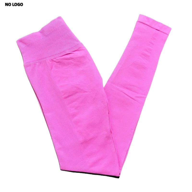 No Logo Women Sports Leggings Low Ribbed Band Butt Lifting Yoga Pants Seamless Tummy Control Fitness Workout Sports Leggings