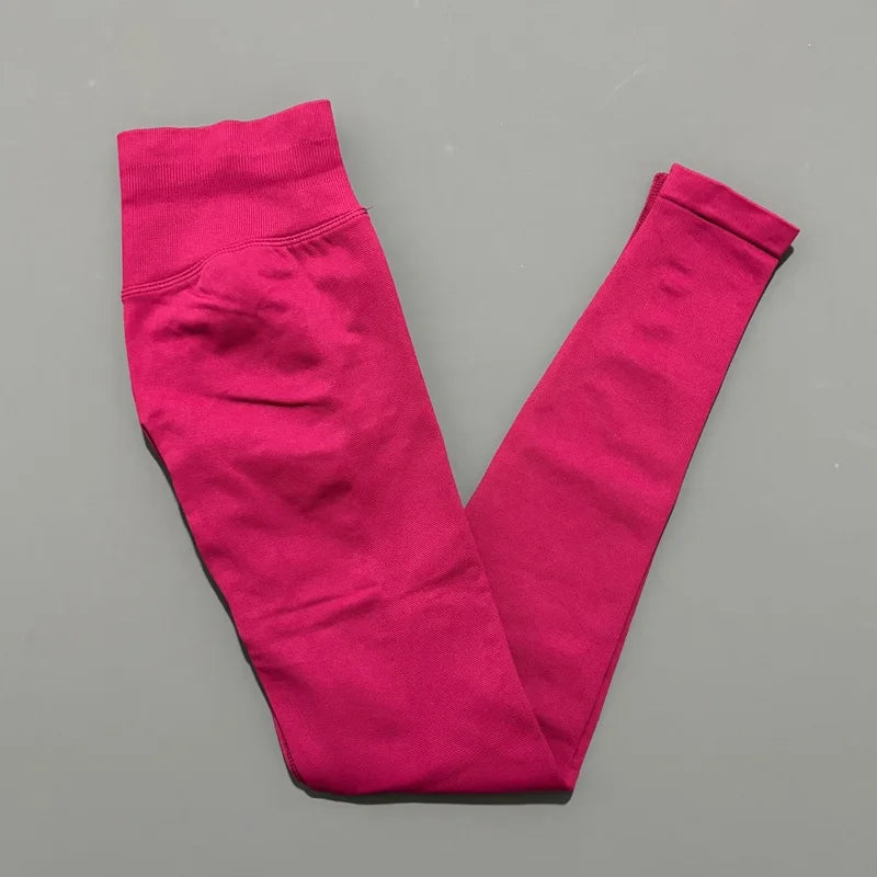 No Logo Women Sports Leggings Low Ribbed Band Butt Lifting Yoga Pants Seamless Tummy Control Fitness Workout Sports Leggings