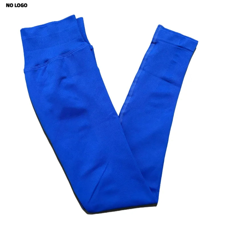 No Logo Women Sports Leggings Low Ribbed Band Butt Lifting Yoga Pants Seamless Tummy Control Fitness Workout Sports Leggings