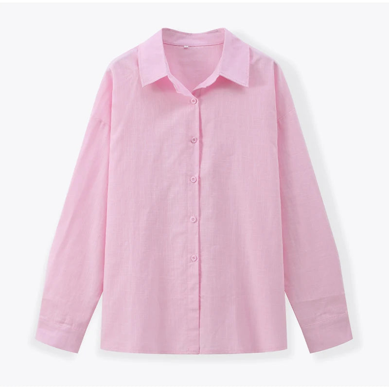 Women Casual Brown Cotton Linen Shirt Pants Suit Fashion Single Breasted Blouses Elastic Waist Pant Set 2025 Spring Loose Outfit