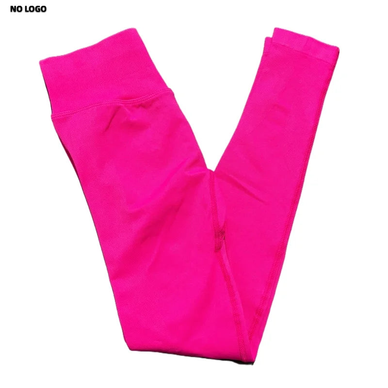 No Logo Women Sports Leggings Low Ribbed Band Butt Lifting Yoga Pants Seamless Tummy Control Fitness Workout Sports Leggings