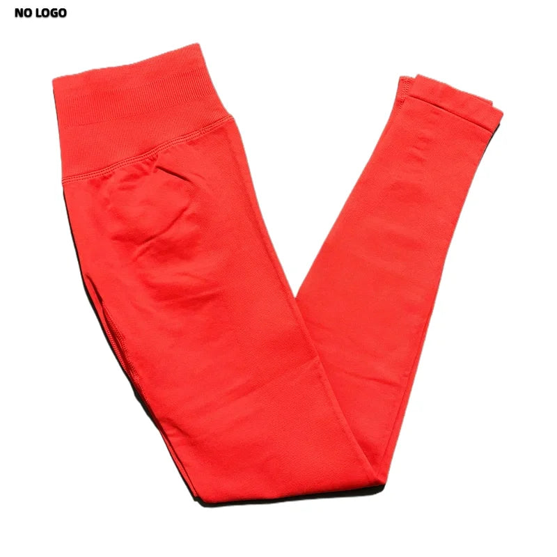 No Logo Women Sports Leggings Low Ribbed Band Butt Lifting Yoga Pants Seamless Tummy Control Fitness Workout Sports Leggings