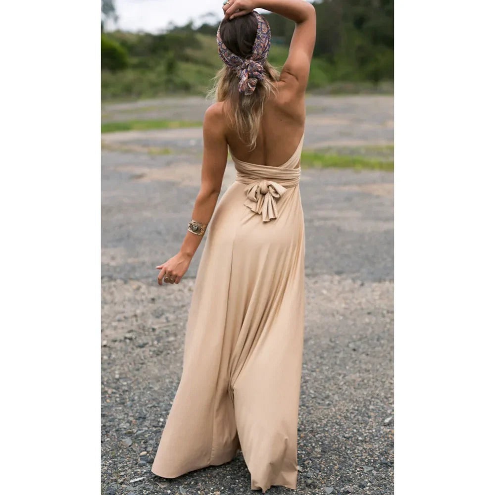 Sexy Fashion BandageLong Dresses Women Girl Summer Boho Female Red Long Dresses Fashion Multi Rope Bandage Drersses for Party