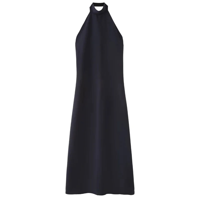 HXAO Women's Blue Halter Dress Summer Woman 2025 Elegant Party Prom Evening Dresses Ruffled Backless Long Dress Fashion Vestidos