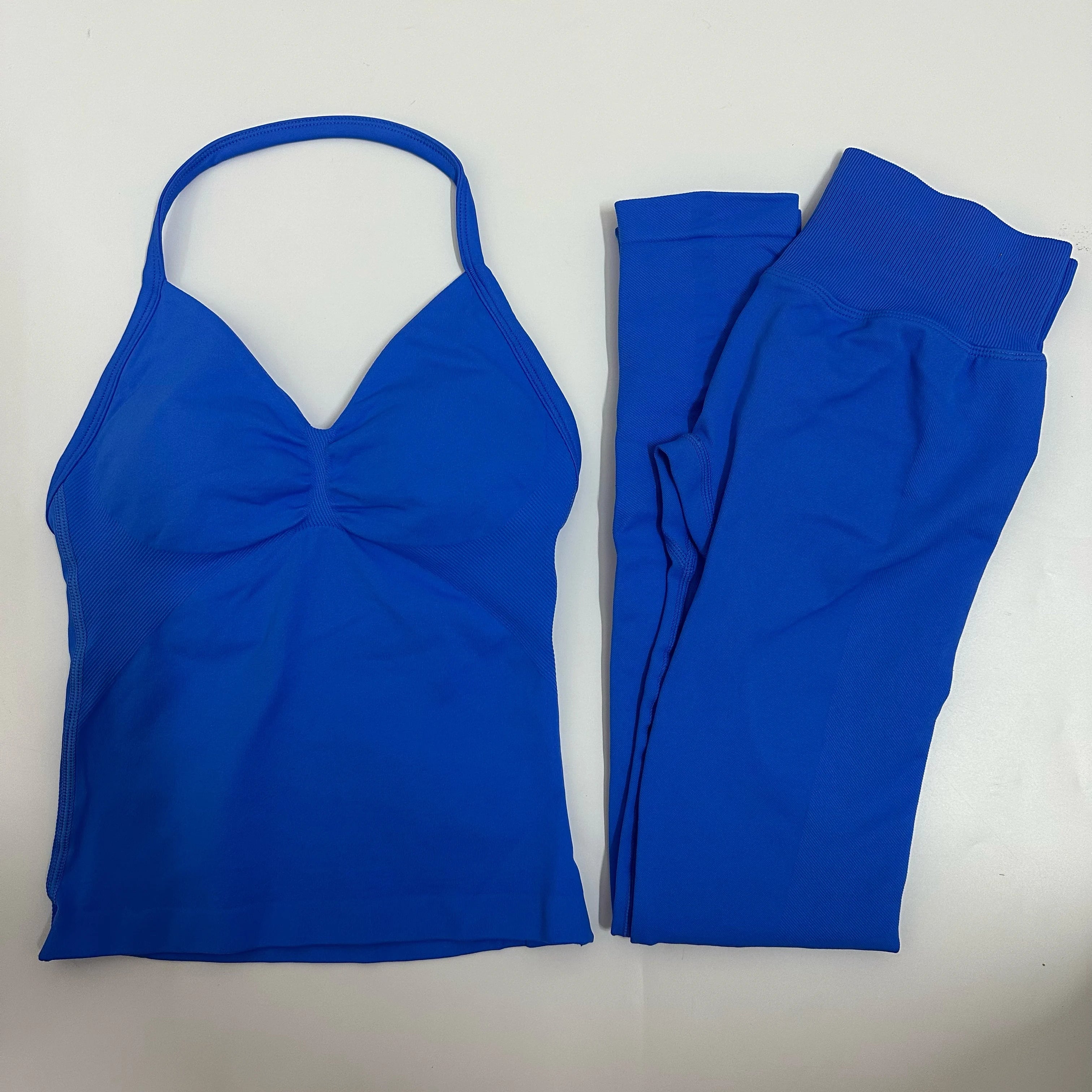 No Logo 2 Pieces Set Yoga Leggings Set Women Backless Tank Tops High Waist Scrunch Gym Suit Fitness Clothes Outfit Yoga Set