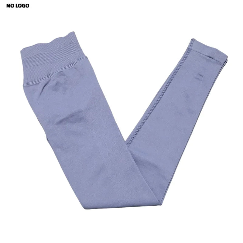 No Logo Women Sports Leggings Low Ribbed Band Butt Lifting Yoga Pants Seamless Tummy Control Fitness Workout Sports Leggings