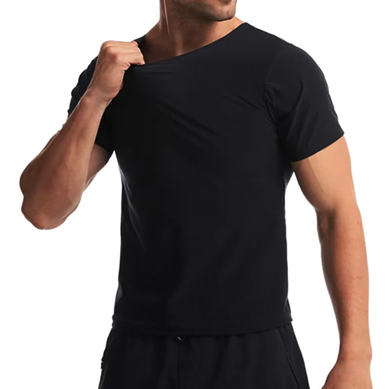 Men Sauna Sweat Short Sleeve Heat Trapping Shirts Sauna Suits Fitness Sweat Waist Slimming Shaper Workout Compression Shirt
