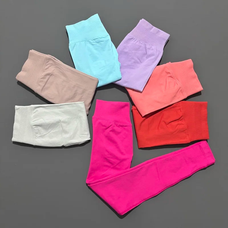 No Logo Women Sports Leggings Low Ribbed Band Butt Lifting Yoga Pants Seamless Tummy Control Fitness Workout Sports Leggings