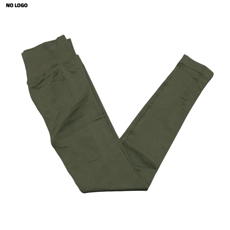 No Logo Women Sports Leggings Low Ribbed Band Butt Lifting Yoga Pants Seamless Tummy Control Fitness Workout Sports Leggings