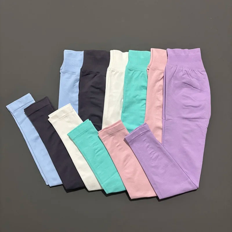 No Logo Women Sports Leggings Low Ribbed Band Butt Lifting Yoga Pants Seamless Tummy Control Fitness Workout Sports Leggings