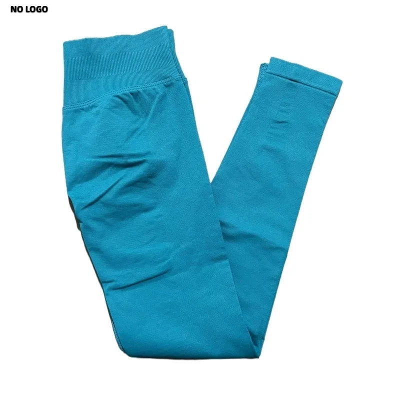 No Logo Women Sports Leggings Low Ribbed Band Butt Lifting Yoga Pants Seamless Tummy Control Fitness Workout Sports Leggings