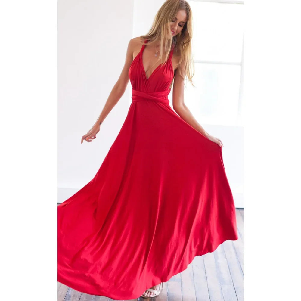 Sexy Fashion BandageLong Dresses Women Girl Summer Boho Female Red Long Dresses Fashion Multi Rope Bandage Drersses for Party