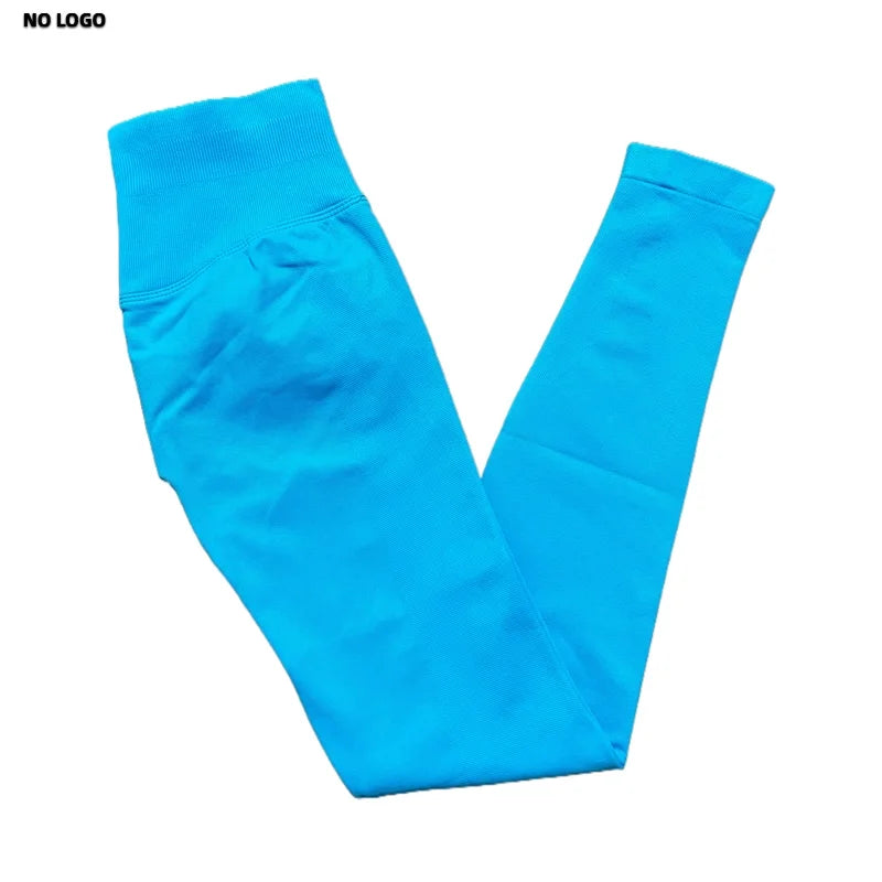 No Logo Women Sports Leggings Low Ribbed Band Butt Lifting Yoga Pants Seamless Tummy Control Fitness Workout Sports Leggings