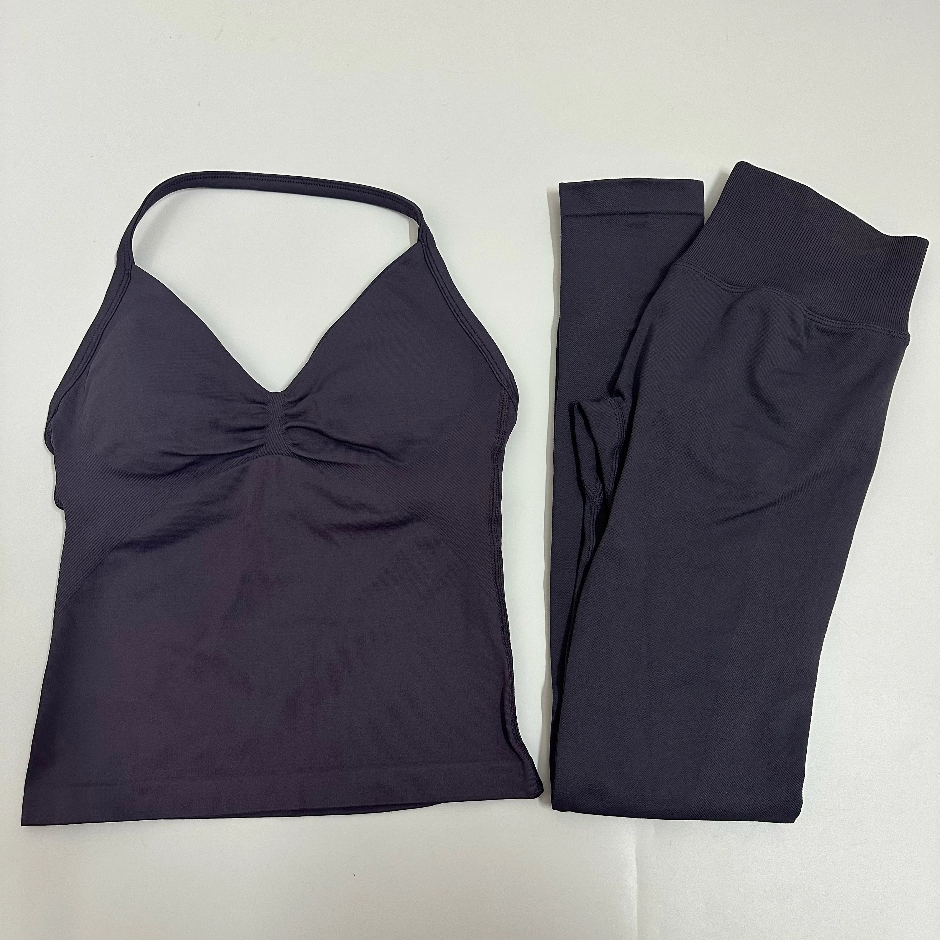 No Logo 2 Pieces Set Yoga Leggings Set Women Backless Tank Tops High Waist Scrunch Gym Suit Fitness Clothes Outfit Yoga Set