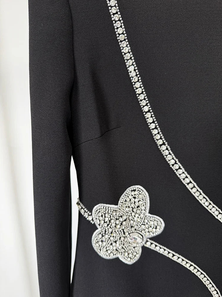 HIGH STREET Newest Fashion 2025 Designer Party Vestido Women's Formal Long Sleeve Diamonds Beading Long Maxi Dress