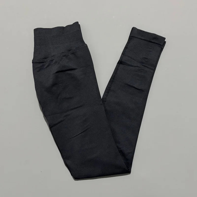 No Logo Women Sports Leggings Low Ribbed Band Butt Lifting Yoga Pants Seamless Tummy Control Fitness Workout Sports Leggings