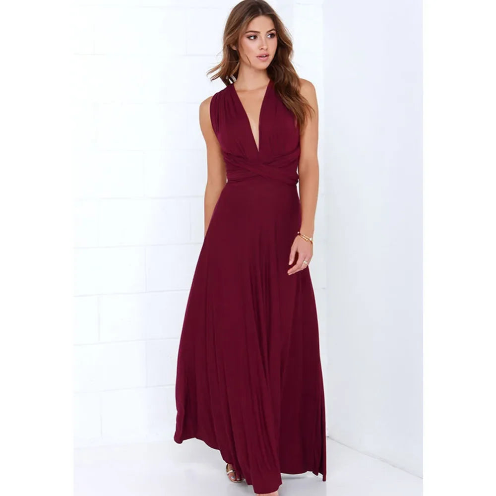 Sexy Fashion BandageLong Dresses Women Girl Summer Boho Female Red Long Dresses Fashion Multi Rope Bandage Drersses for Party