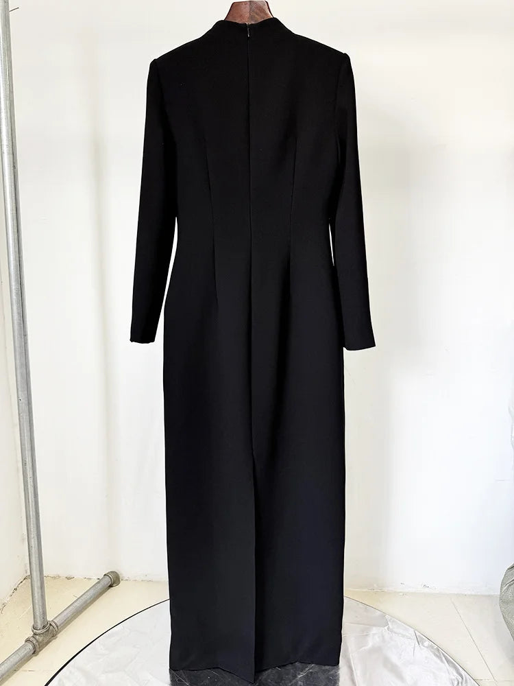 HIGH STREET Newest Fashion 2025 Designer Party Vestido Women's Formal Long Sleeve Diamonds Beading Long Maxi Dress