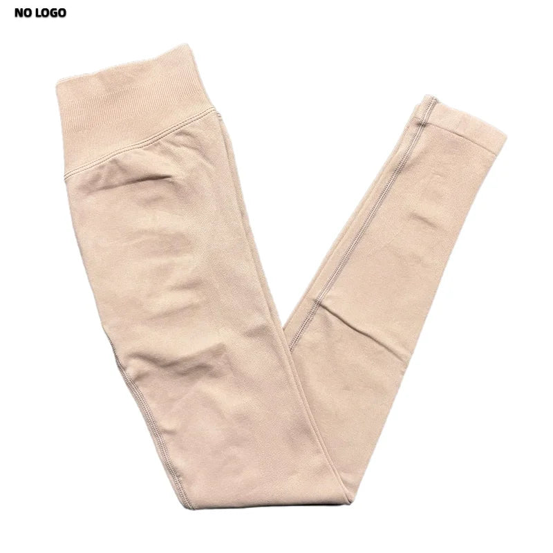 No Logo Women Sports Leggings Low Ribbed Band Butt Lifting Yoga Pants Seamless Tummy Control Fitness Workout Sports Leggings