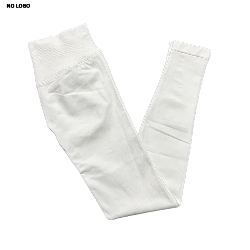 No Logo Women Sports Leggings Low Ribbed Band Butt Lifting Yoga Pants Seamless Tummy Control Fitness Workout Sports Leggings