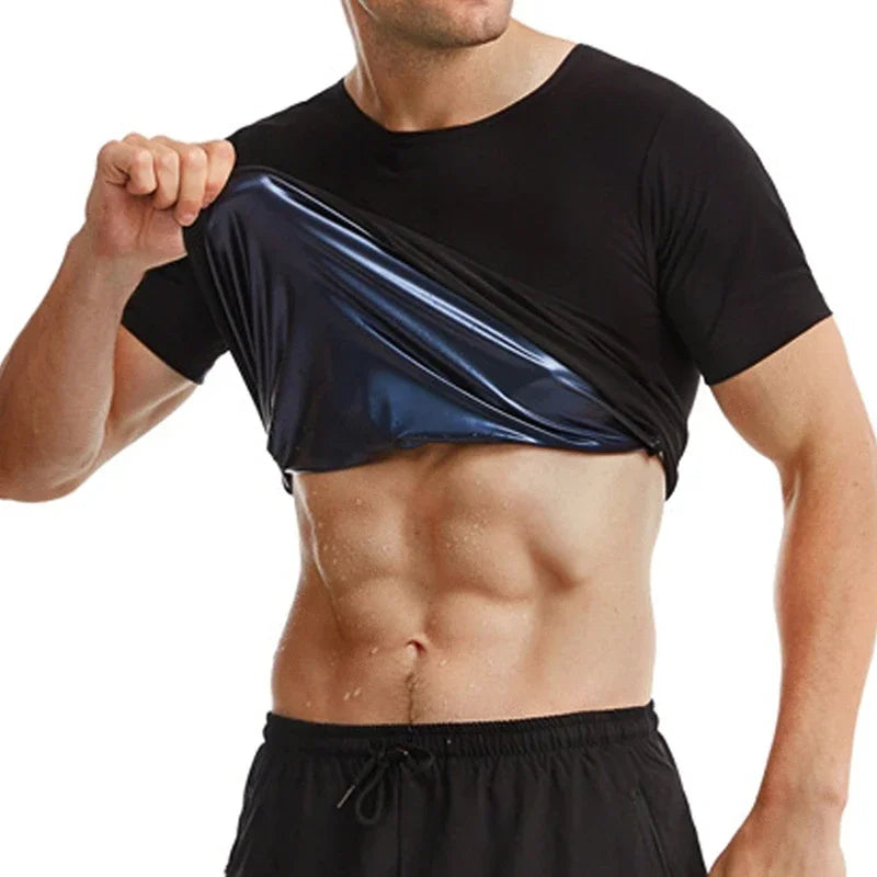 Men Sauna Sweat Short Sleeve Heat Trapping Shirts Sauna Suits Fitness Sweat Waist Slimming Shaper Workout Compression Shirt
