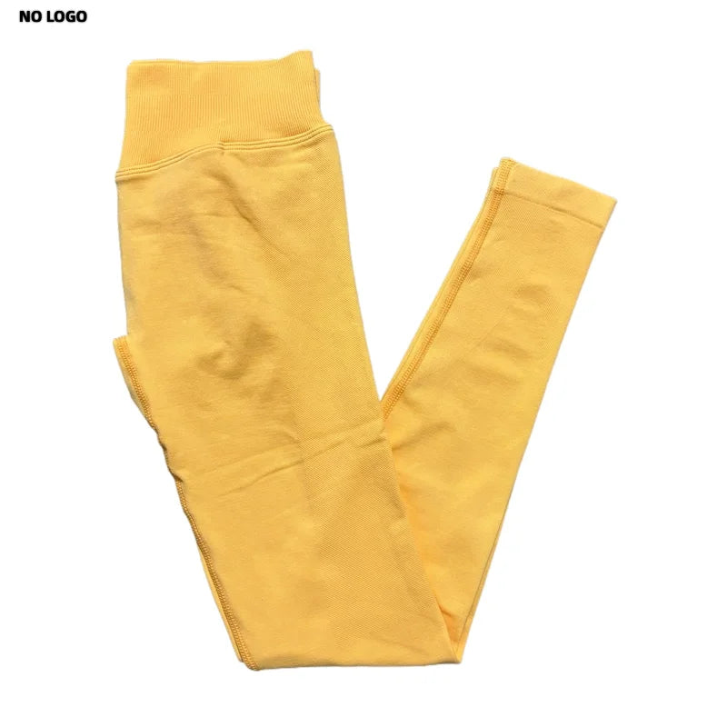 No Logo Women Sports Leggings Low Ribbed Band Butt Lifting Yoga Pants Seamless Tummy Control Fitness Workout Sports Leggings