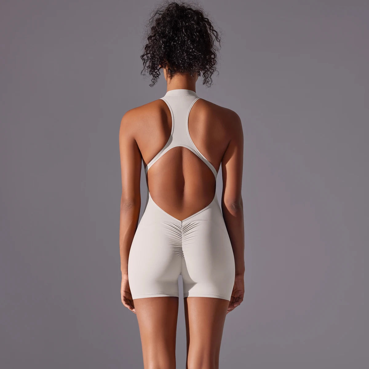Half Zipper Women Bodysuits Gym Push Up Workout Clothes Backless Scrunch Fitness Sports Yoga Bodysuit Sleeveles Fitness Jumpsuit