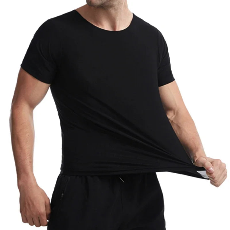 Men Sauna Sweat Short Sleeve Heat Trapping Shirts Sauna Suits Fitness Sweat Waist Slimming Shaper Workout Compression Shirt