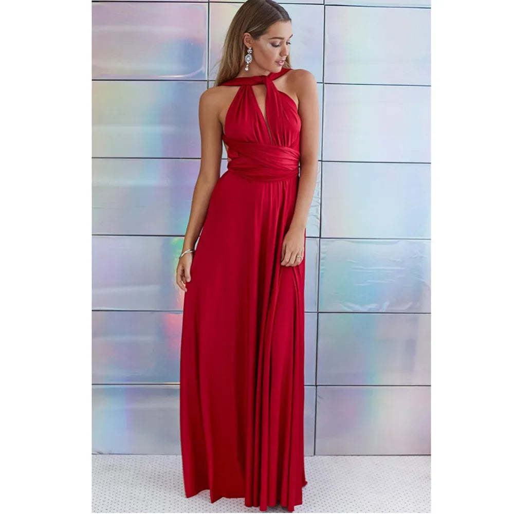Sexy Fashion BandageLong Dresses Women Girl Summer Boho Female Red Long Dresses Fashion Multi Rope Bandage Drersses for Party