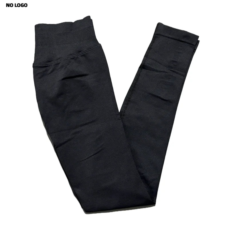 No Logo Women Sports Leggings Low Ribbed Band Butt Lifting Yoga Pants Seamless Tummy Control Fitness Workout Sports Leggings