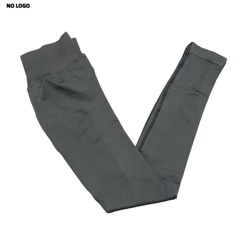 No Logo Women Sports Leggings Low Ribbed Band Butt Lifting Yoga Pants Seamless Tummy Control Fitness Workout Sports Leggings