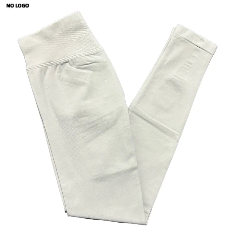 No Logo Women Sports Leggings Low Ribbed Band Butt Lifting Yoga Pants Seamless Tummy Control Fitness Workout Sports Leggings