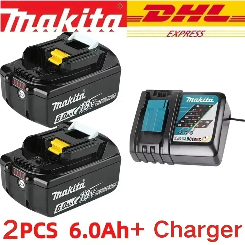 Authentic 100% Original 18V Makita 5Ah 6Ah 9Ah Rechargeable Battery for Electric Tool, Battery +charger+electric drill