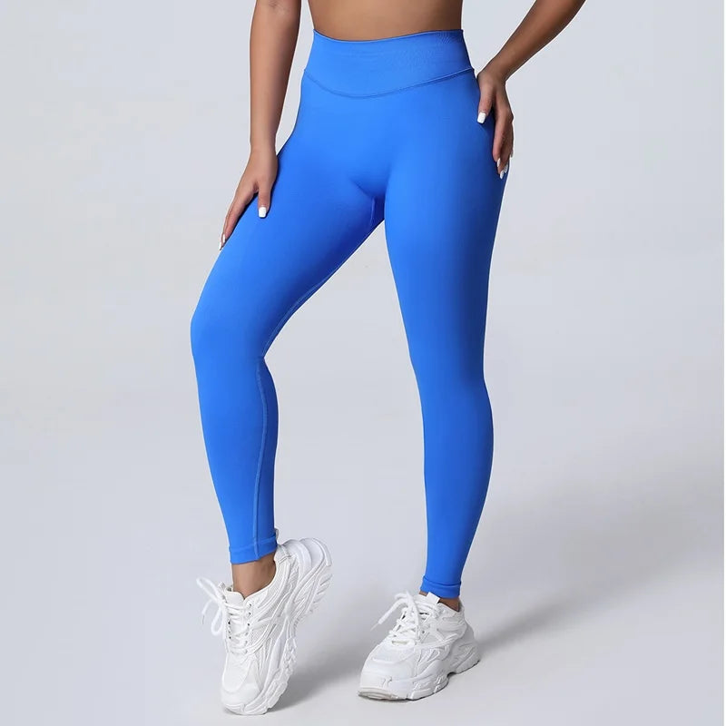No Logo Women Sports Leggings Low Ribbed Band Butt Lifting Yoga Pants Seamless Tummy Control Fitness Workout Sports Leggings