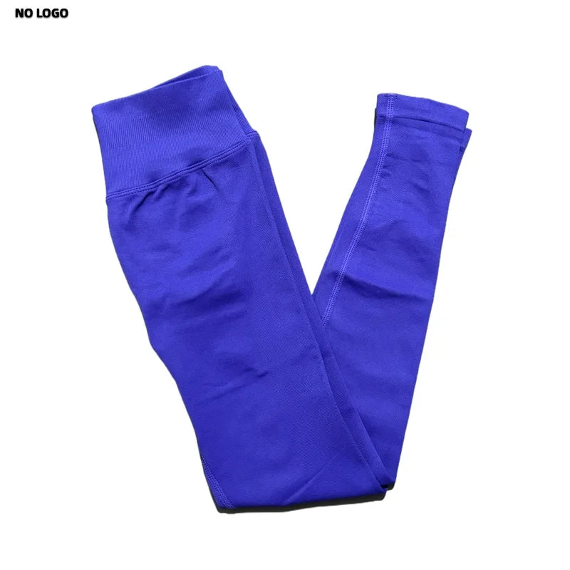 No Logo Women Sports Leggings Low Ribbed Band Butt Lifting Yoga Pants Seamless Tummy Control Fitness Workout Sports Leggings