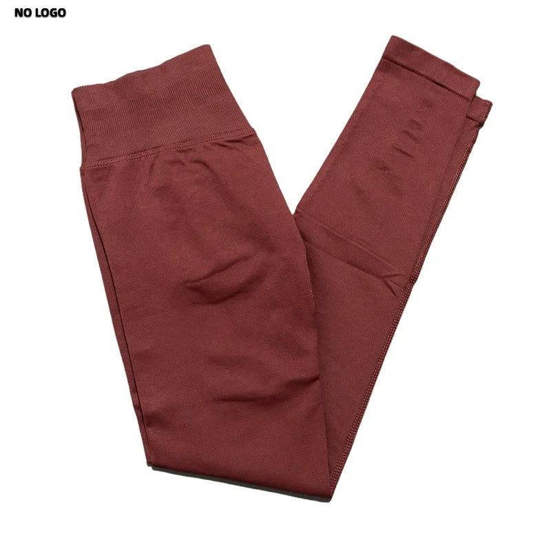 No Logo Women Sports Leggings Low Ribbed Band Butt Lifting Yoga Pants Seamless Tummy Control Fitness Workout Sports Leggings