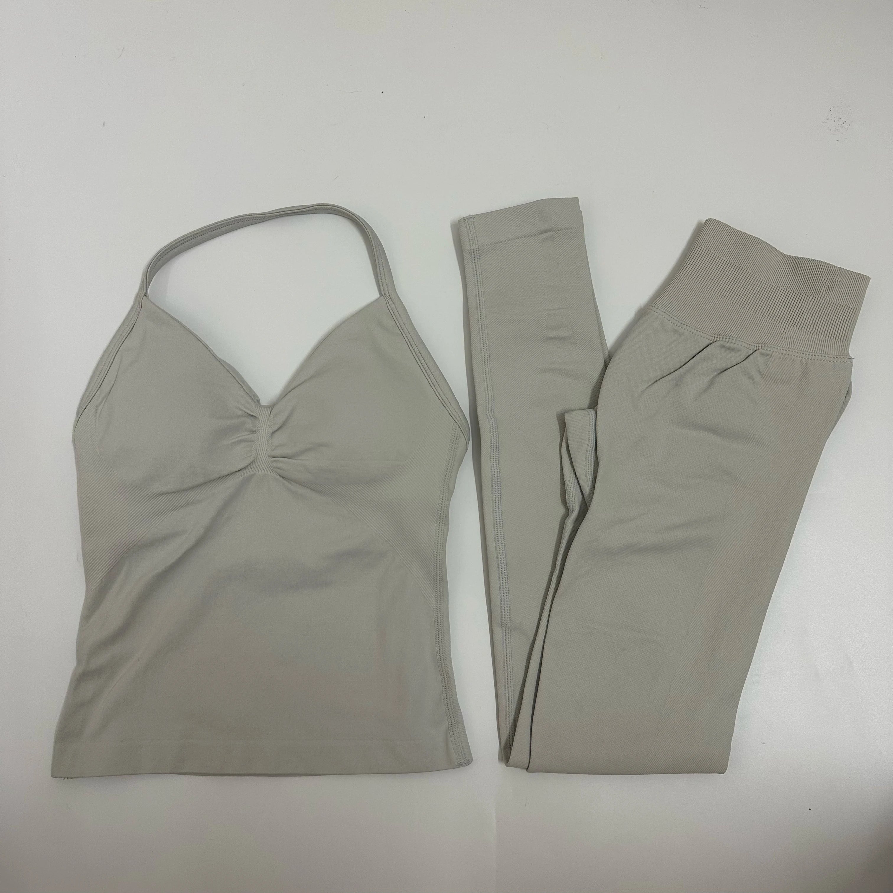 No Logo 2 Pieces Set Yoga Leggings Set Women Backless Tank Tops High Waist Scrunch Gym Suit Fitness Clothes Outfit Yoga Set