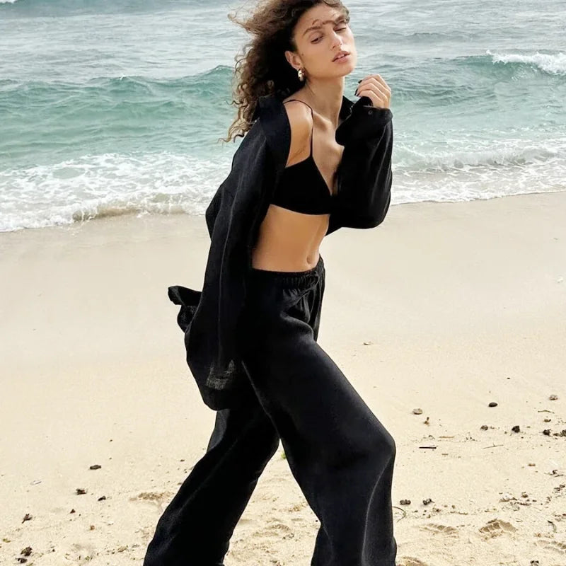 Women Casual Brown Cotton Linen Shirt Pants Suit Fashion Single Breasted Blouses Elastic Waist Pant Set 2025 Spring Loose Outfit