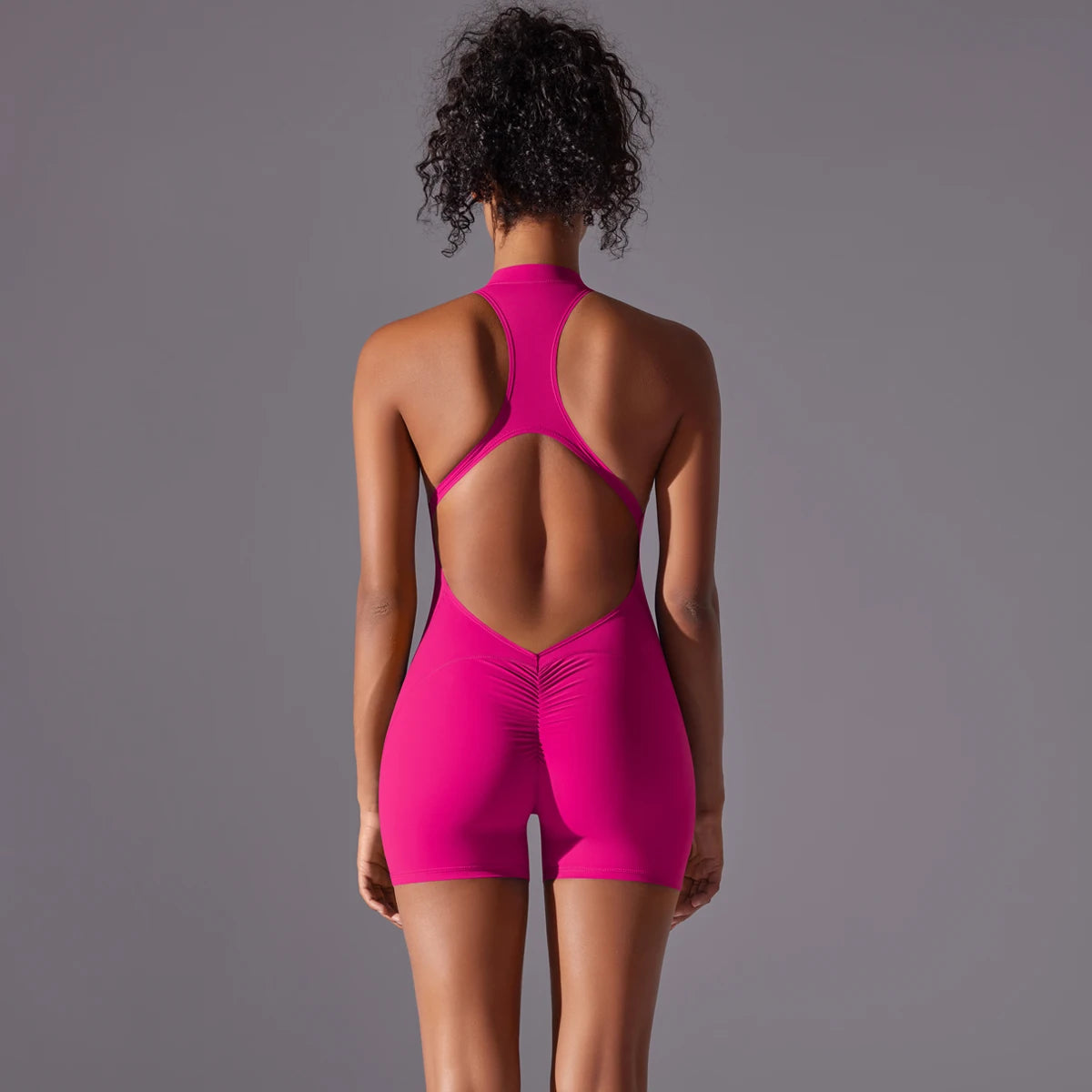 Half Zipper Women Bodysuits Gym Push Up Workout Clothes Backless Scrunch Fitness Sports Yoga Bodysuit Sleeveles Fitness Jumpsuit