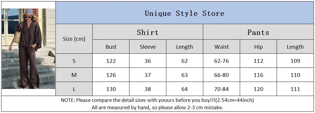 Women Casual Brown Cotton Linen Shirt Pants Suit Fashion Single Breasted Blouses Elastic Waist Pant Set 2025 Spring Loose Outfit