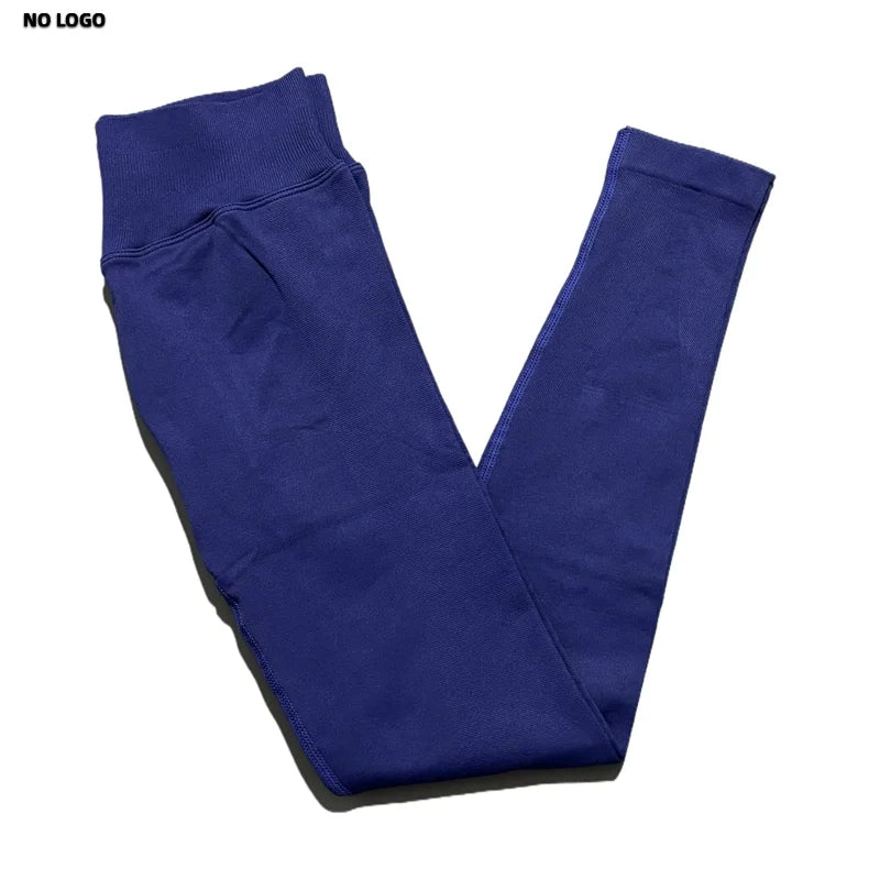 No Logo Women Sports Leggings Low Ribbed Band Butt Lifting Yoga Pants Seamless Tummy Control Fitness Workout Sports Leggings