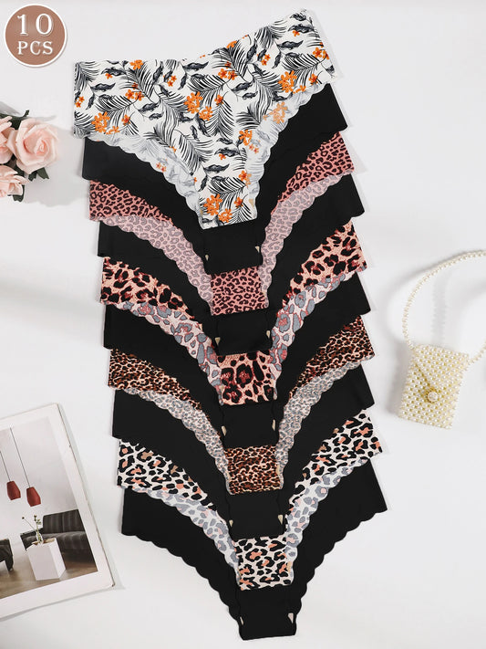 10pcs Women Seamless Wavy Edge Breathable Comfortable Soft Fabric Sexy Triangle Panties