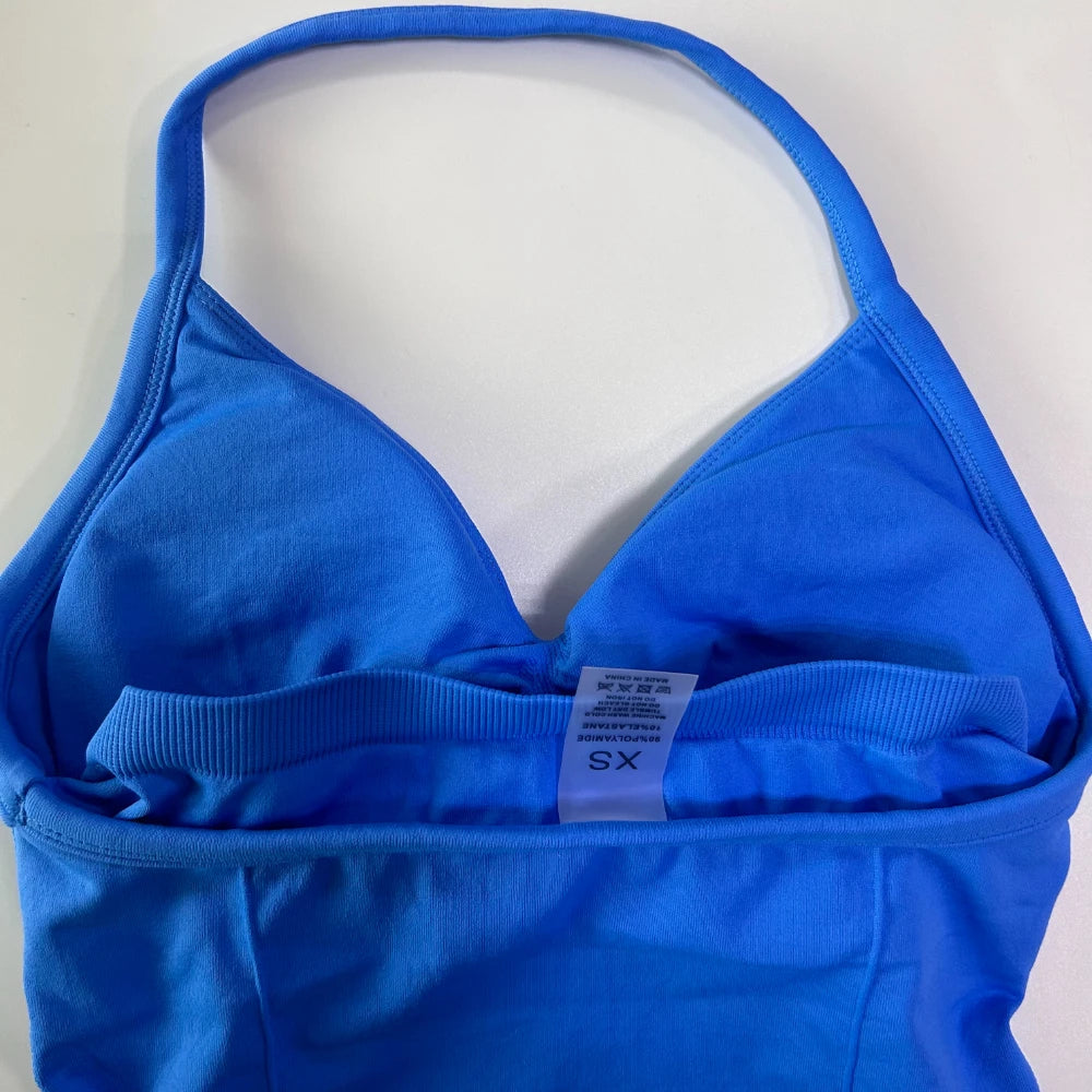 No Logo 2Pcs Gym Set Women Backless Tank Tops High Waist Scrunch Seamless Shorts Gym Suit Fitness Clothes Activewear Workout Set